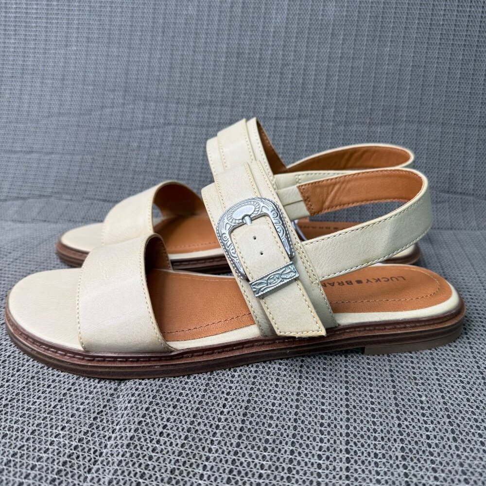 Lucky Brand Womens Size 8M Beige Strappy Slingback Sandals With Buckle